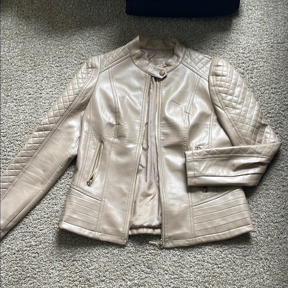 Jon & Anna Tan Leather Quilted Moto Jacket